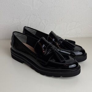 Stuart Weitzman Mila Black Patent Tassel Loafers Chunky Lug Sole Size 7 NWOT